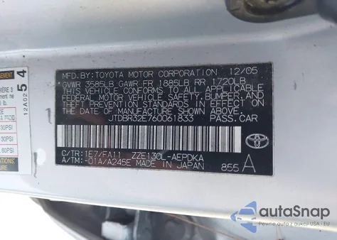 2006 Toyota Corolla Ce z USA, uszkodzony, nr VIN JTDBR32E760061833